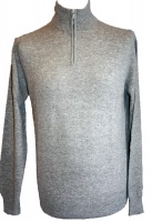 Johnstons - Mens cashmere zip turtle neck pullover light grey